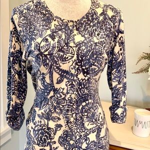 Cardigan Sweater. Blue and white button down. Sz M